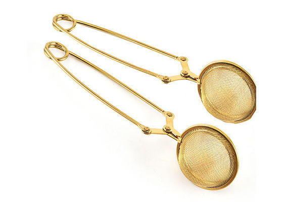 Un bon prix. tamis argenté de boule de thé d'acier inoxydable d'or de 150x50mm avec la longue poignée en ligne